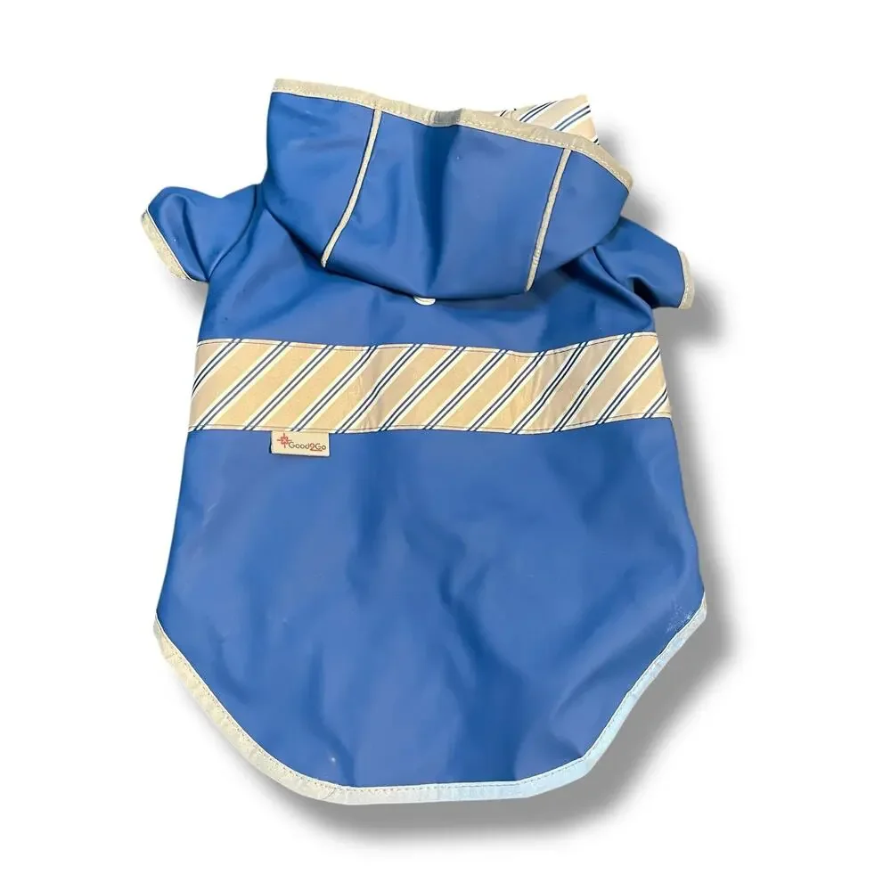 Good2Go XS Dog Raincoat Reversible Blue Striped Hooded Puppy Weather Jacket